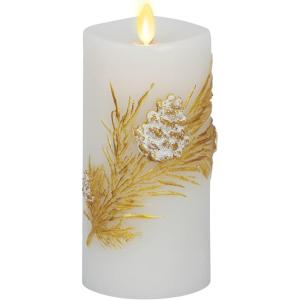 imageLuminara Embossed White Pinecone Flameless LED Candle Pillar 3quot x 65quot  with Recessed Edge Unscented Real Wax LED Battery Operated Candle LightsWhite