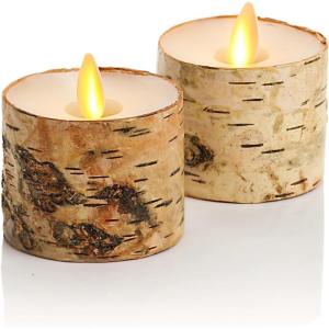 imageLuminara Flameless LED Tea Light Candle 14quot x 2quot Pack of 2 Birch Pearl Ivory Real Flame Battery Operated wRemote Timer Function Paraffin Wax2Pack Birch
