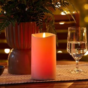imageLuminara Outdoor Flameless LED Ivory Candle Melted Edge 375quot x 5quot Real Moving Flame Battery Operated Timer Plastic WeatherResistantColor Changing 7inch