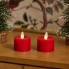 imageLuminara Moving Flame LED Flameless Tealight 14quot x 2quot Remote Ready Battery Operated Plastic LED Flameless Tea Light  Smooth Matte  Pearl Ivory 2Pack WhiteHoliday Red