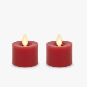 imageLuminara Moving Flame LED Flameless Tealight 14quot x 2quot Remote Ready Battery Operated Plastic LED Flameless Tea Light  Smooth Matte  Pearl Ivory 2Pack WhiteHoliday Red