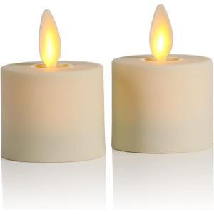 imageLuminara Moving Flame LED Flameless Tealight 14quot x 2quot Remote Ready Battery Operated Plastic LED Flameless Tea Light  Smooth Matte  Pearl Ivory 2Pack WhitePearl Ivory