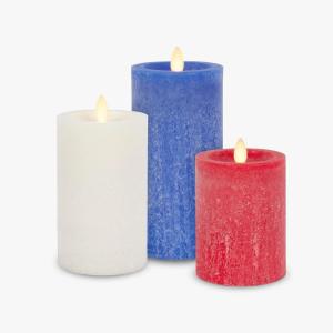 imageLuminara Realistic Flameless LED Candle White Set of 3 Battery Operated with Remote Control Moving Flame Pillar Timer Funtion Melted Top SafeAmericana