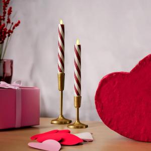 imageLuminara Set of 2 Moving Flame LED Taper 1x975 Flameless Candle Melted Edge Smooth Wax Unscented WhiteCandy Cane Red