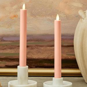 imageLuminara Set of 2 Moving Flame LED Taper 1x975 Flameless Candle Melted Edge Smooth Wax Unscented WhiteMellow Peach