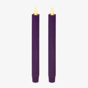 imageLuminara Set of 2 Moving Flame LED Taper 1x975 Flameless Candle Melted Edge Smooth Wax Unscented WhitePurple