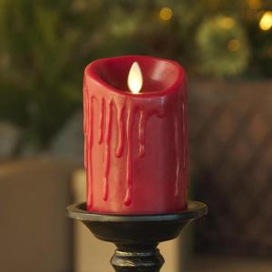 imageLuminara Wax Drip Flameless LED Candle White 3quot x 65quot Timer Function Real Wax Pillar Battery Operated Unscented Safe LongLastingRed