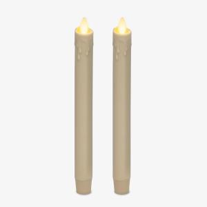 imageLuminara White Single Wax Drip Flameless Candle Tapers 1 x 95 inch Moving Flame LED Candle Unscented Real Wax with Dripped Top Timer Function Table Mantel Holiday DecorationIvory