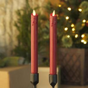 imageLuminara White Single Wax Drip Flameless Candle Tapers 1 x 95 inch Moving Flame LED Candle Unscented Real Wax with Dripped Top Timer Function Table Mantel Holiday DecorationRed