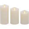 imageMatchless Candle Co by Luminara Set of 3 3quot x 45quot55quot65quot Flameless LED Flickering Battery Candle Moving Flame Pillar Melted Edge Real Wax Smooth Finish Bright RedIvory