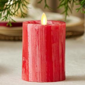 imageLuminara Selenite Looking Flameless Candle Holiday Red 3quot x 45quot Battery Operated Real Wax Moving Flame LED Pillar wTimer Home Decor UnscentedHoliday Red