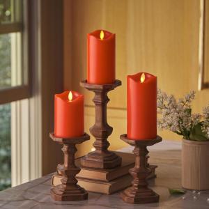 imageMatchless Candle Co by Luminara Set of 3 3quot x 45quot55quot65quot Flameless LED Flickering Battery Candle Moving Flame Pillar Melted Edge Real Wax Smooth Finish Bright RedBright Red