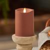 imageLuminara Outdoor Flameless LED Candle Cherry Red 325quot x 7quot Moving Flame Pillar Timer Battery Operated Premium Plastic IPX4 Water ResistanceBaked Clay