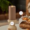 imageLuminara Outdoor Flameless LED Candle Cherry Red 325quot x 7quot Moving Flame Pillar Timer Battery Operated Premium Plastic IPX4 Water ResistanceTimeless Taupe