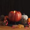 imageLuminara  Flameless Halloween LED Candle Battery Operated Moving Flame  Metallic Gold Orange Pumpkin  Pack of 15x45  Unscented Indoor UseAntique Orange