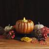 imageLuminara  Flameless Halloween LED Candle Battery Operated Moving Flame  Metallic Gold Orange Pumpkin  Pack of 15x45  Unscented Indoor UseMetallic Gold Orange