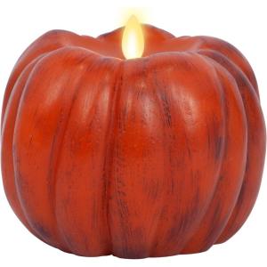 imageLuminara  Flameless Halloween LED Candle Battery Operated Moving Flame  Metallic Gold Orange Pumpkin  Pack of 15x45  Unscented Indoor UseAntique Orange