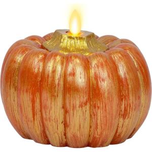imageLuminara  Flameless Halloween LED Candle Battery Operated Moving Flame  Metallic Gold Orange Pumpkin  Pack of 15x45  Unscented Indoor UseMetallic Gold Orange