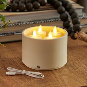imageLuminara Flameless Tealights Rechargeable LED Set of 2 15quot x 21quot Battery Operated Moving Flame wUSB Charging Base Indoor Safe Decorative Lights4Pack
