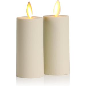 imageLuminara Realistic Artificial Moving Flame Votive Candle  Set of 2  Moving Flame LED Battery Operated Lights for Christmas Halloween  Remote Ready  Remote Sold Separately  Ivory  15quot x 4quot