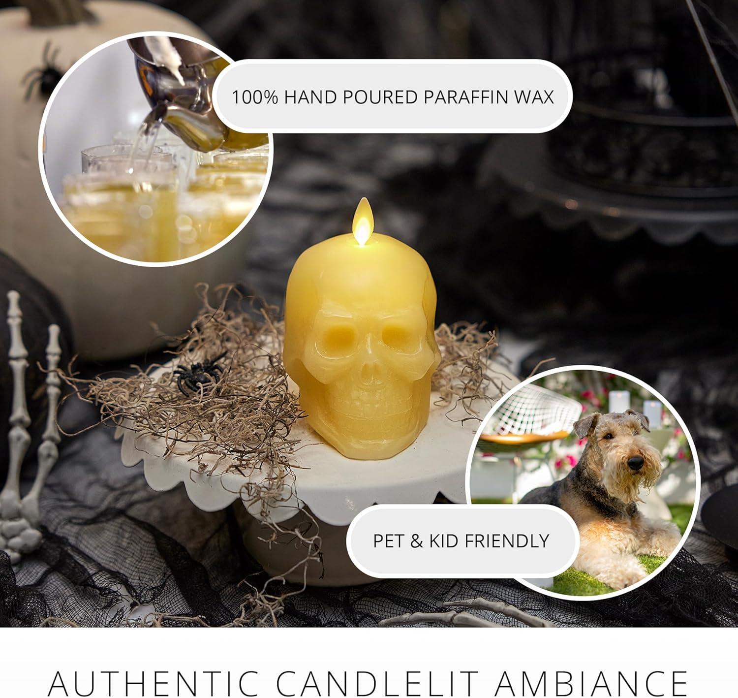 imageLuminara Flameless Hallooween Decor  Skeleton Figural LED Candle Natural Color Ivory 374quot x 425quot Real Wax Moving Flame Battery Operated wTimerIvory Skull