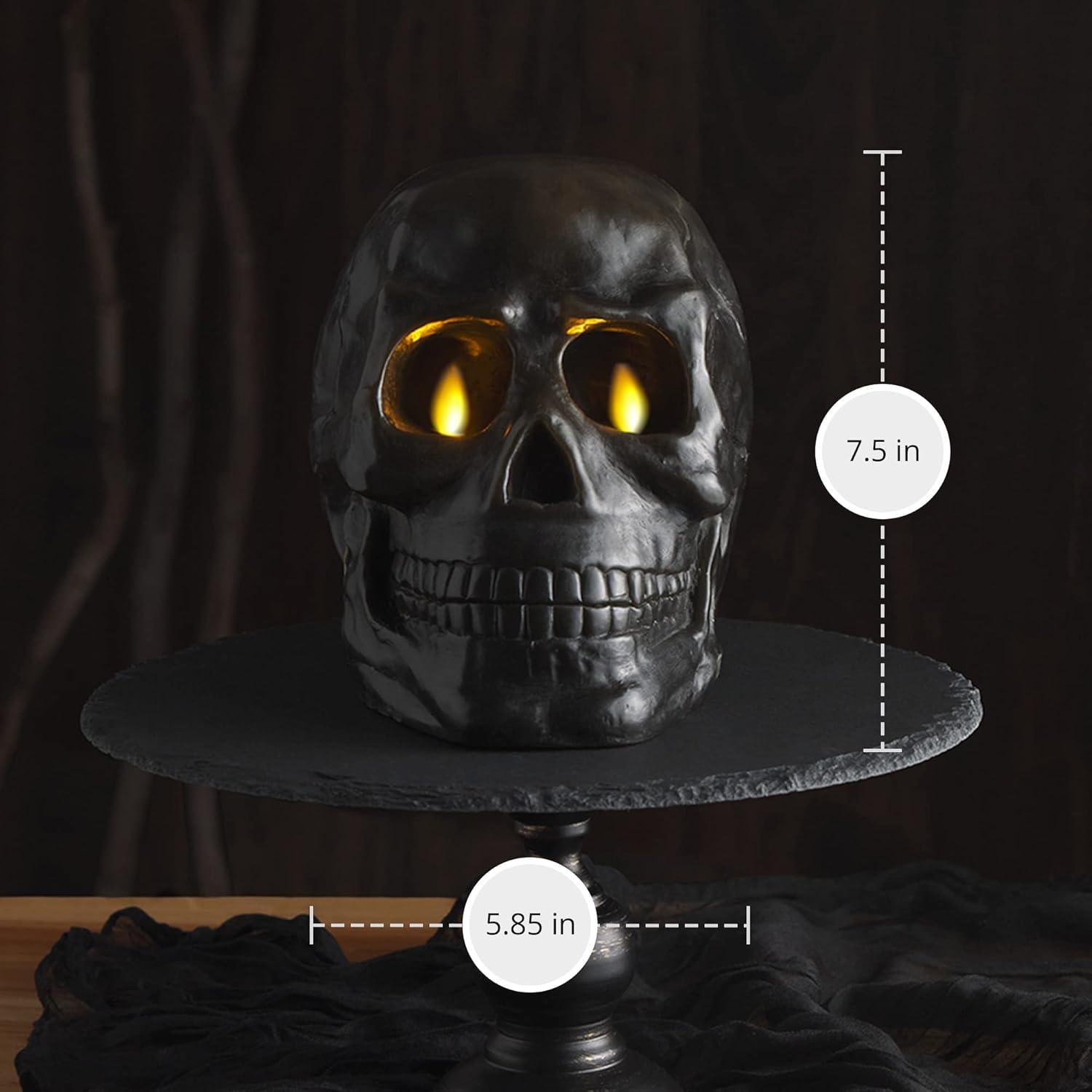 imageLuminara Flameless Hallooween Decor  Skeleton Figural LED Candle Natural Color Ivory 374quot x 425quot Real Wax Moving Flame Battery Operated wTimerLarge Dual Moving Flame