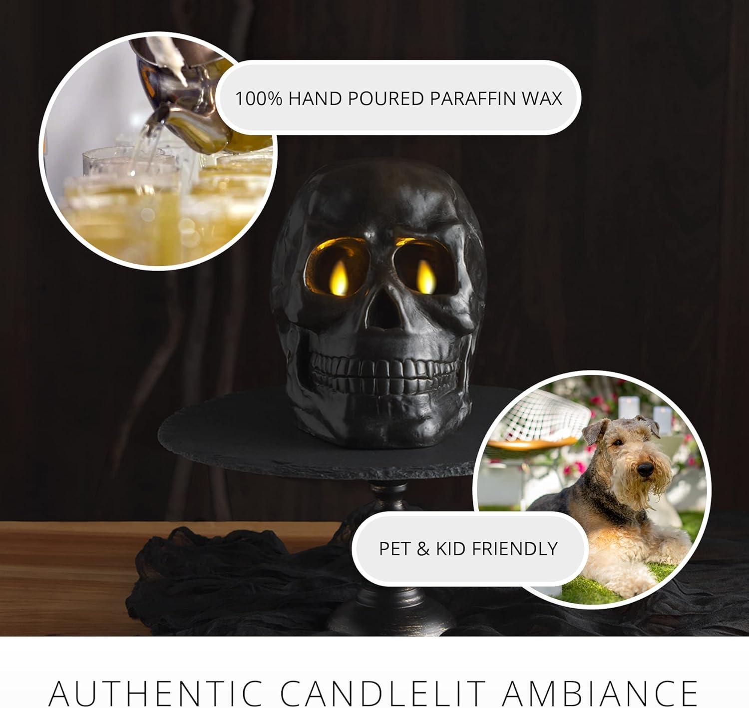 imageLuminara Flameless Hallooween Decor  Skeleton Figural LED Candle Natural Color Ivory 374quot x 425quot Real Wax Moving Flame Battery Operated wTimerLarge Dual Moving Flame