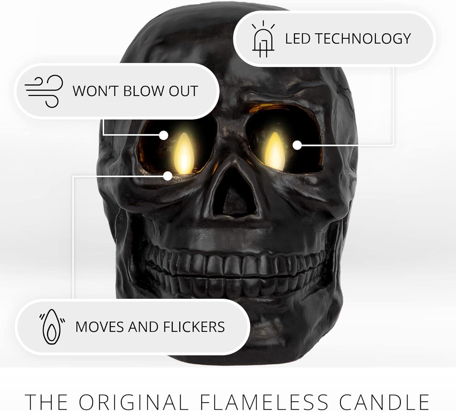 imageLuminara Flameless Hallooween Decor  Skeleton Figural LED Candle Natural Color Ivory 374quot x 425quot Real Wax Moving Flame Battery Operated wTimerLarge Dual Moving Flame