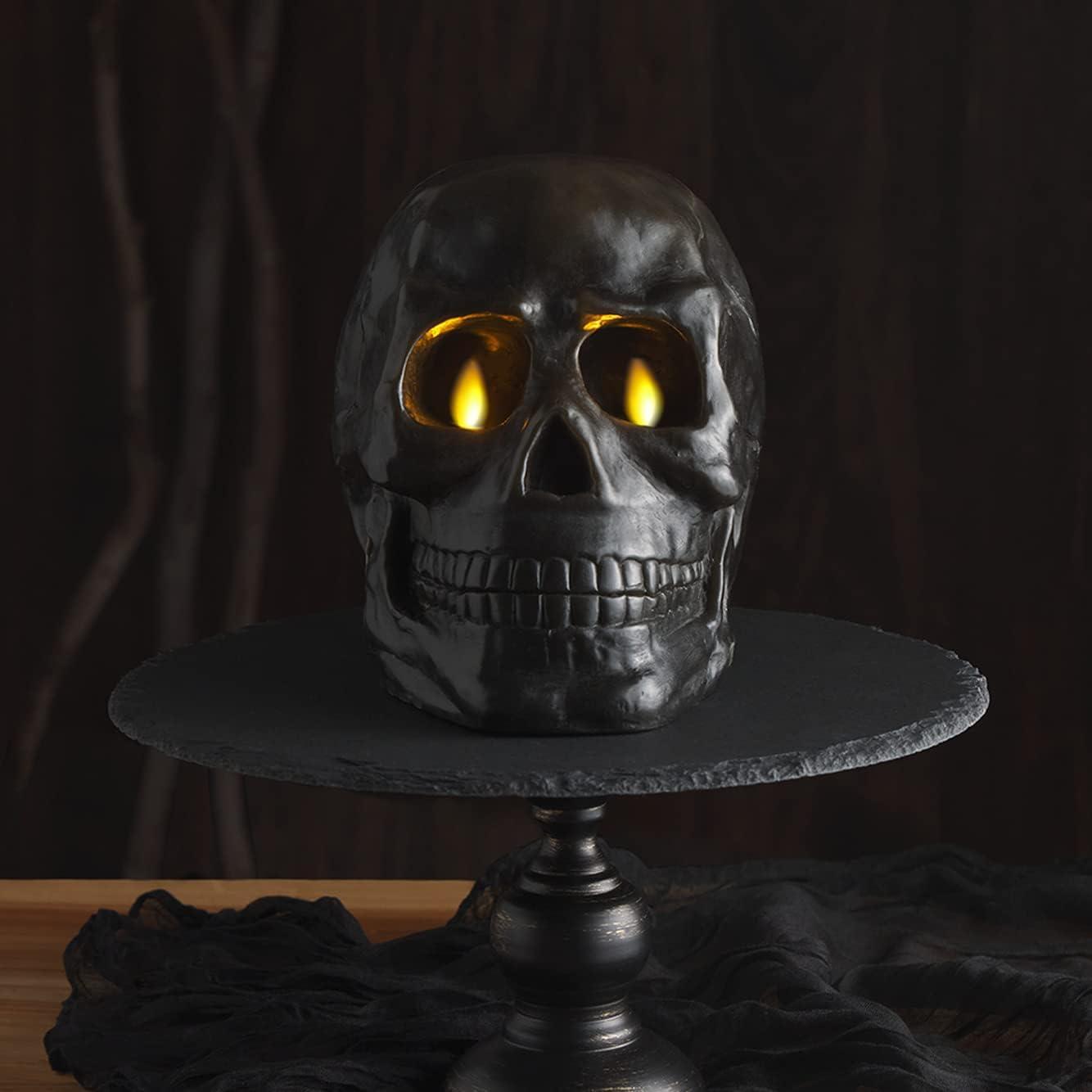 imageLuminara Flameless Hallooween Decor  Skeleton Figural LED Candle Natural Color Ivory 374quot x 425quot Real Wax Moving Flame Battery Operated wTimerLarge Dual Moving Flame