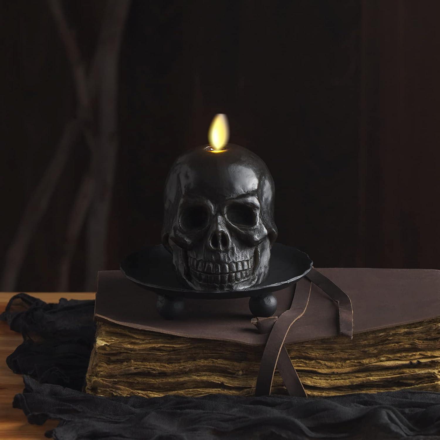 imageLuminara Flameless Hallooween Decor  Skeleton Figural LED Candle Natural Color Ivory 374quot x 425quot Real Wax Moving Flame Battery Operated wTimerSmall Single Moving Flame