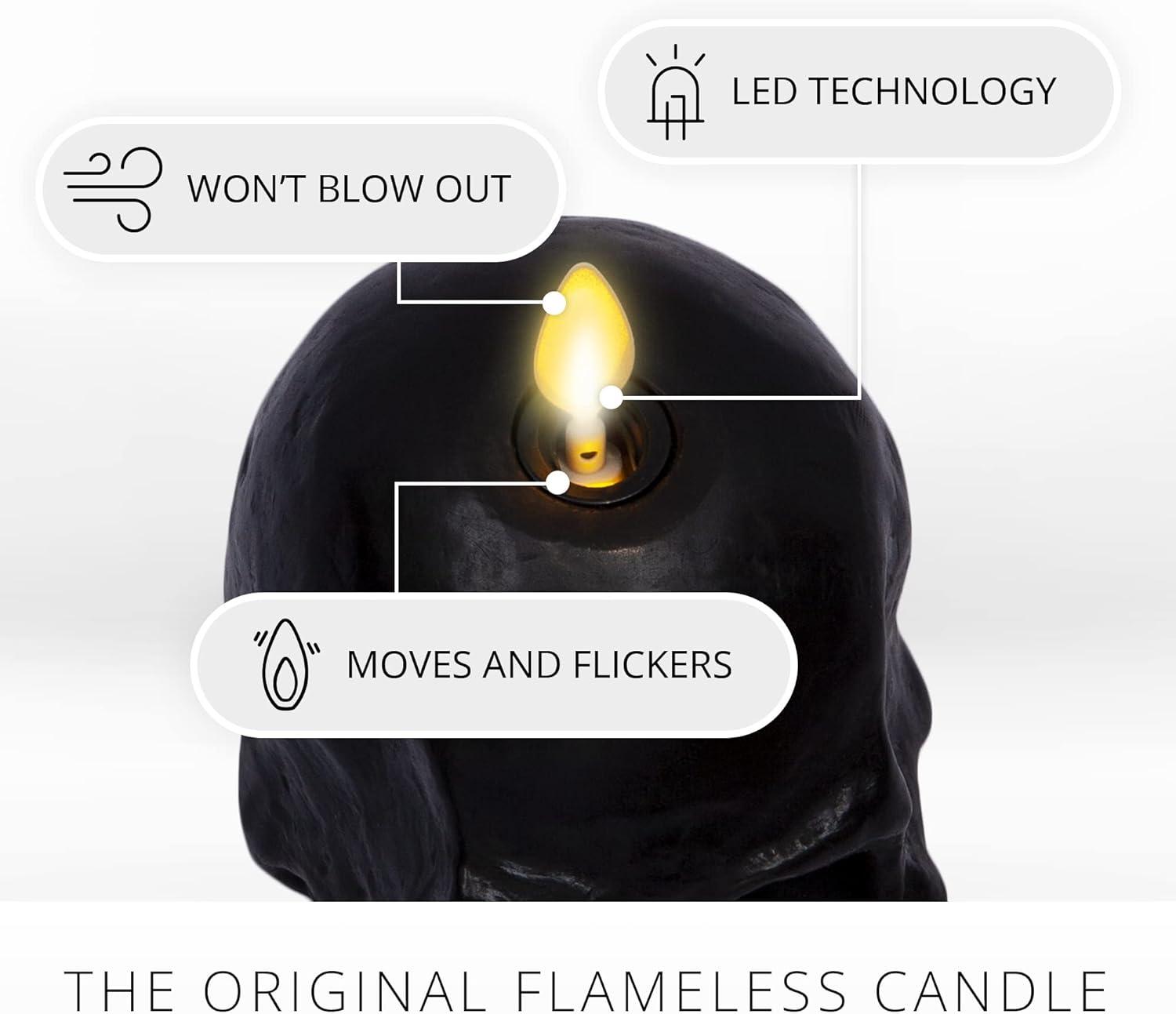 imageLuminara Flameless Hallooween Decor  Skeleton Figural LED Candle Natural Color Ivory 374quot x 425quot Real Wax Moving Flame Battery Operated wTimerSmall Single Moving Flame