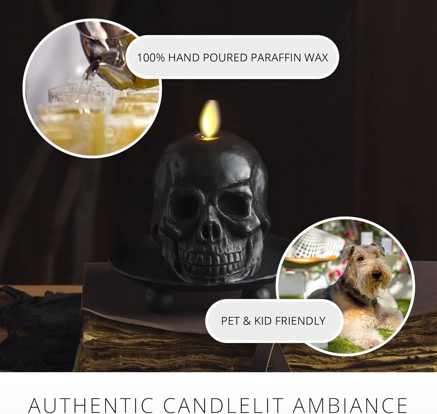 imageLuminara Flameless Hallooween Decor  Skeleton Figural LED Candle Natural Color Ivory 374quot x 425quot Real Wax Moving Flame Battery Operated wTimerSmall Single Moving Flame