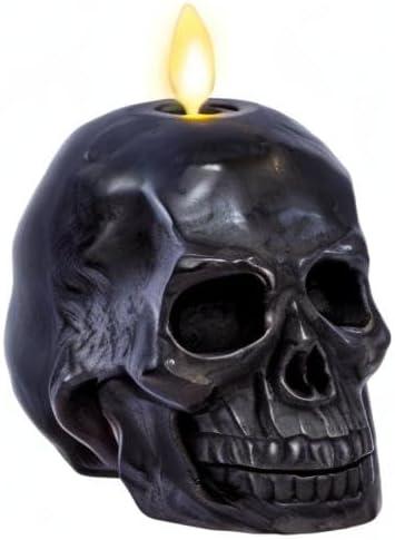 imageLuminara Flameless Hallooween Decor  Skeleton Figural LED Candle Natural Color Ivory 374quot x 425quot Real Wax Moving Flame Battery Operated wTimerSmall Single Moving Flame