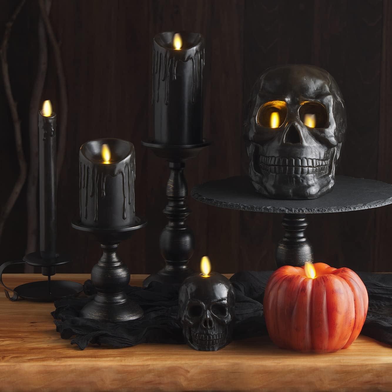 imageLuminara Flameless Hallooween Decor  Skeleton Figural LED Candle Natural Color Ivory 374quot x 425quot Real Wax Moving Flame Battery Operated wTimerSmall Single Moving Flame