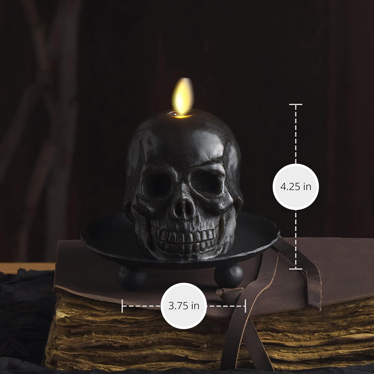 imageLuminara Flameless Hallooween Decor  Skeleton Figural LED Candle Natural Color Ivory 374quot x 425quot Real Wax Moving Flame Battery Operated wTimerSmall Single Moving Flame
