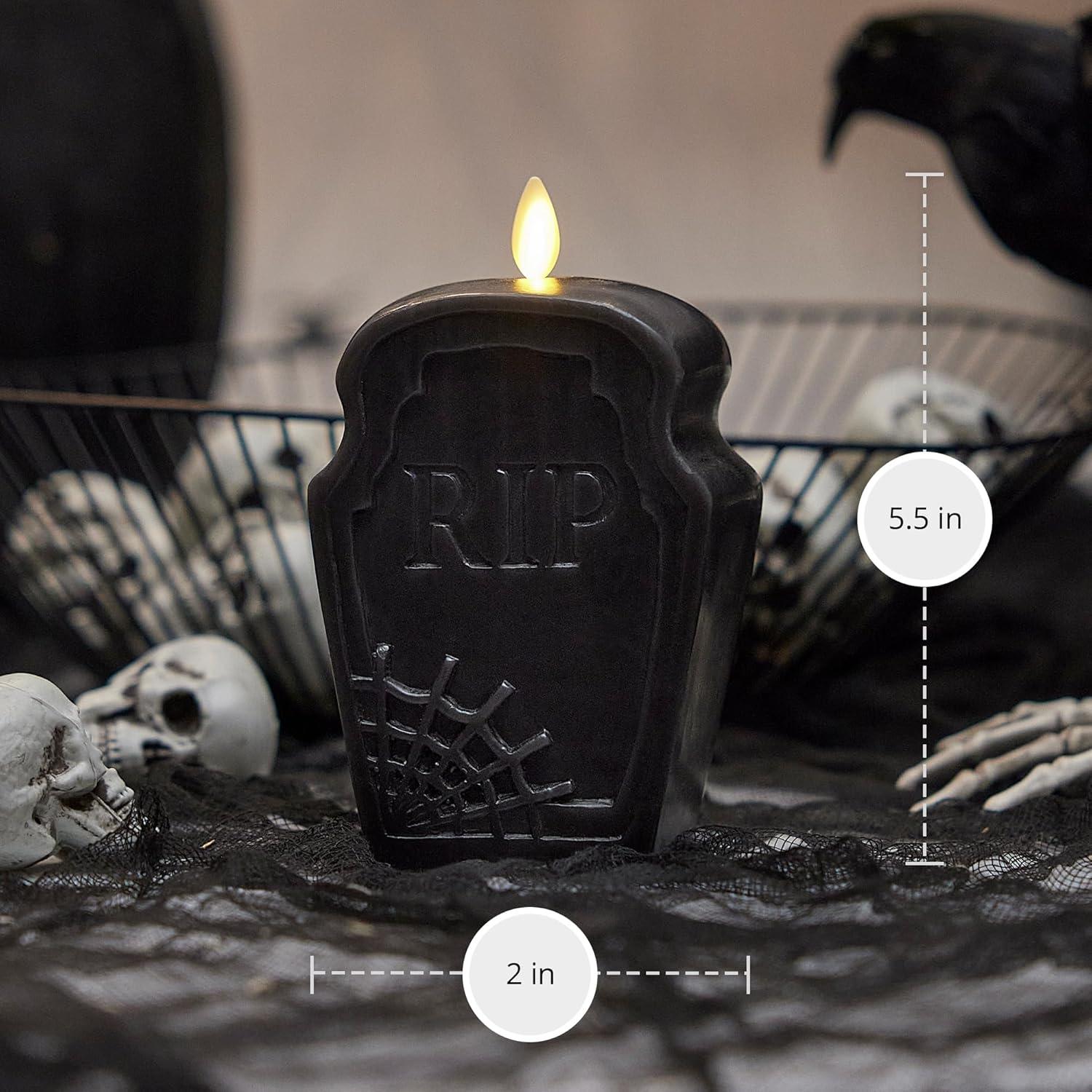 imageLuminara Flameless Hallooween Decor  Skeleton Figural LED Candle Natural Color Ivory 374quot x 425quot Real Wax Moving Flame Battery Operated wTimerTombstone