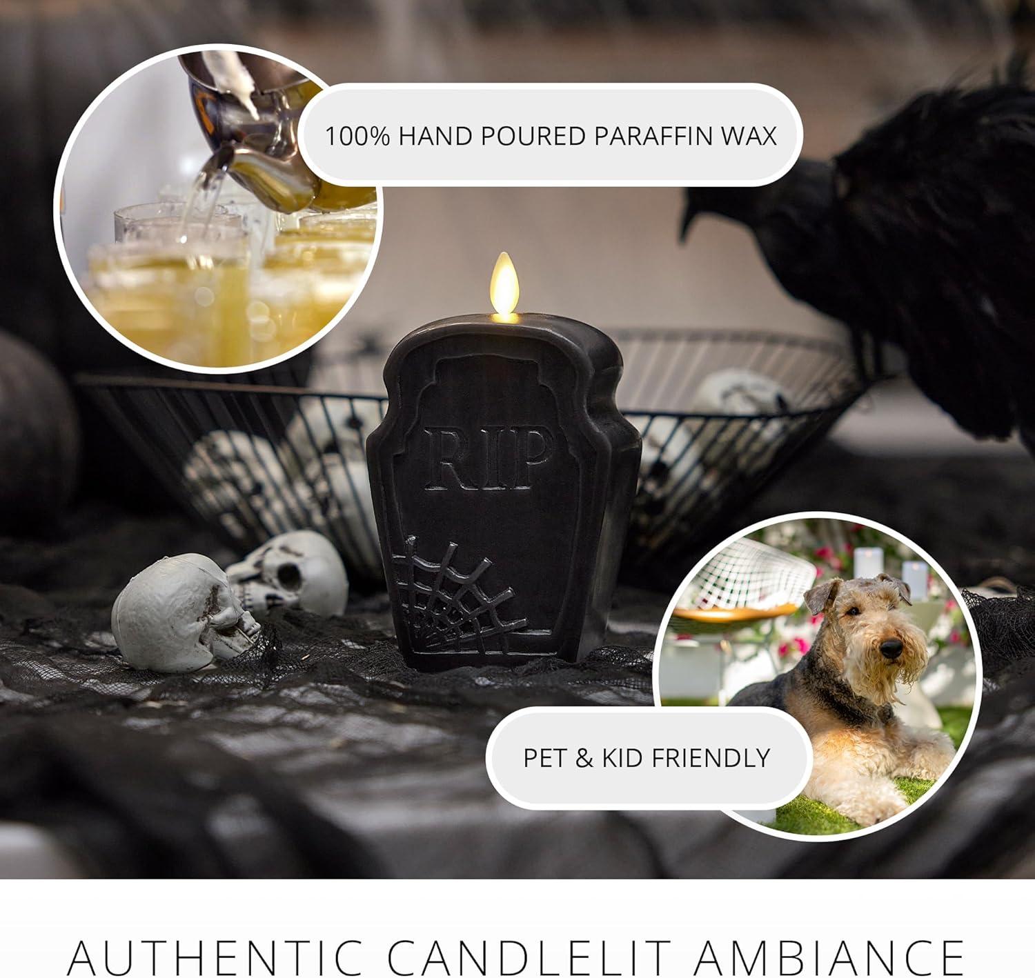 imageLuminara Flameless Hallooween Decor  Skeleton Figural LED Candle Natural Color Ivory 374quot x 425quot Real Wax Moving Flame Battery Operated wTimerTombstone