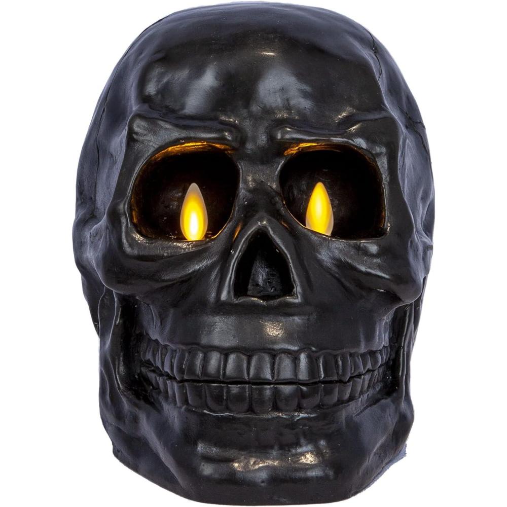 imageLuminara Flameless Hallooween Decor  Skeleton Figural LED Candle Natural Color Ivory 374quot x 425quot Real Wax Moving Flame Battery Operated wTimerLarge Dual Moving Flame
