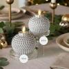 imageLuminara Set of 2 Flameless Moving Flame Candle Ornaments  Silver 35quot x 425quot with Remote Control  Unscented Real Wax Embossed Pearl Metallic Paint Finish
