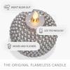 imageLuminara Set of 2 Flameless Moving Flame Candle Ornaments  Silver 35quot x 425quot with Remote Control  Unscented Real Wax Embossed Pearl Metallic Paint Finish