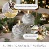 imageLuminara Set of 2 Flameless Moving Flame Candle Ornaments  Silver 35quot x 425quot with Remote Control  Unscented Real Wax Embossed Pearl Metallic Paint Finish