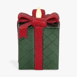 imageLuminara  Flameless Holiday LED Candle Battery Operated Moving Flame  Green Gift Box  Pack of 13x425  Glitter Ribbon with 5Hour Timer CandleGreen