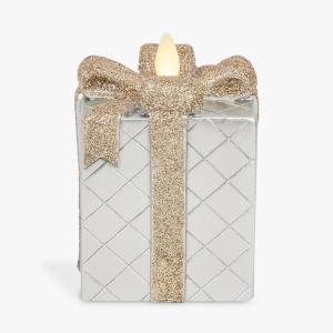 imageLuminara  Flameless Holiday LED Candle Battery Operated Moving Flame  Green Gift Box  Pack of 13x425  Glitter Ribbon with 5Hour Timer CandleSilver