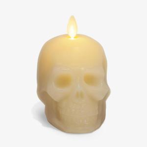 imageLuminara Flameless Hallooween Decor  Skeleton Figural LED Candle Natural Color Ivory 374quot x 425quot Real Wax Moving Flame Battery Operated wTimerIvory Skull