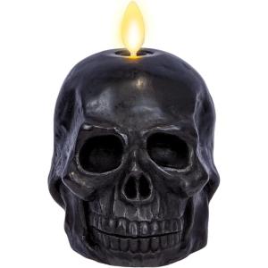 imageLuminara Flameless Hallooween Decor  Skeleton Figural LED Candle Natural Color Ivory 374quot x 425quot Real Wax Moving Flame Battery Operated wTimerSmall Single Moving Flame