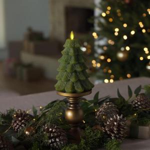 imageLuminara Flameless LED Candle  Christmas Tree Design with Glitter Snow Finish BatteryOperated Flickering Flame Timer ampamp Remote  47 x 65  Green47 x 65
