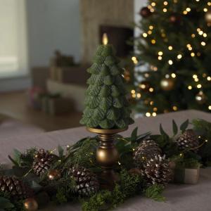 imageLuminara Flameless LED Candle  Christmas Tree Design with Glitter Snow Finish BatteryOperated Flickering Flame Timer ampamp Remote  47 x 65  Green7in