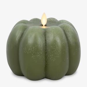 imageLuminara Pumpkin Figural Flameless Flickering Moving Flame LED Candle 55quot x 425quot Chalky Finish Real Unscented Wax Time Function Loden Green