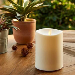 imageLuminara Realistic Artificial Moving Flame Outdoor Pillar Candle  Moving Flame LED Battery Operated Lights for Outside Christmas Halloween  Remote Ready  Remote Included  Ivory  6quot x 11quot6inch