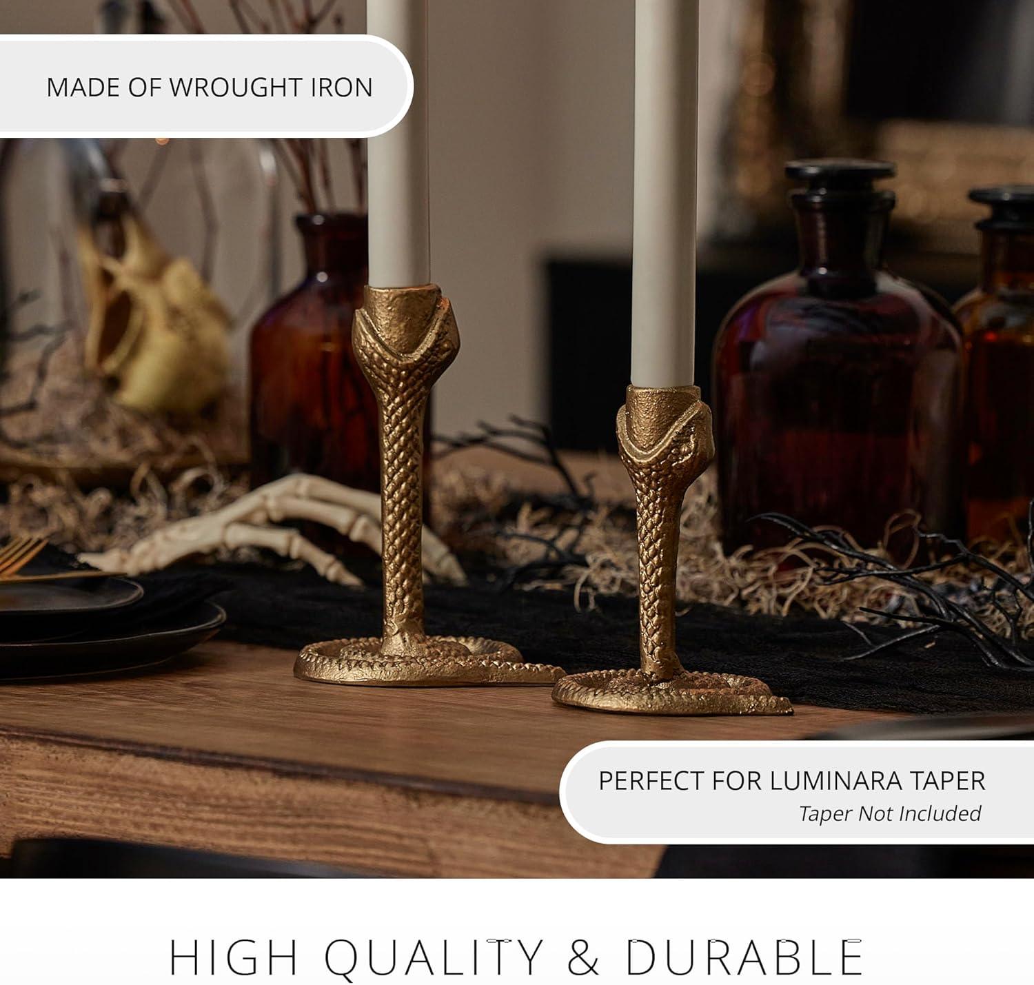 imageLuminara Wrought Iron Snake Taper Candlestick Holder  Vintage Black Antique Design  5quot  Home Decor Centerpiece  Traditional Table DecorationBrass
